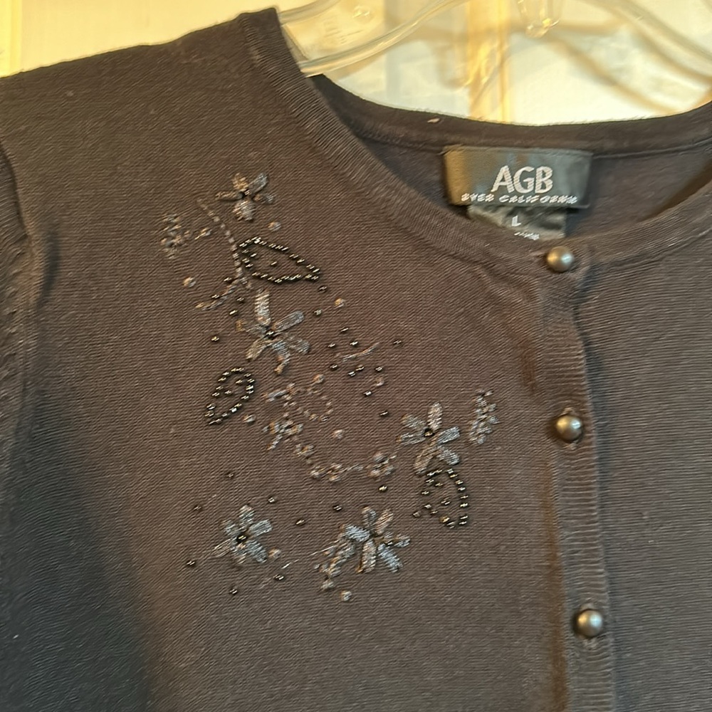AGB black cardigan with black embroidered flower details in excellent condition! - Picture 3 of 7